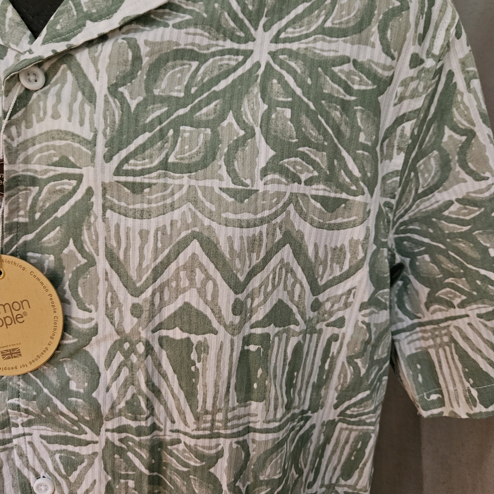Common People Olive Patterned Hawaiian Style Men's Casual Cotton Shirt Sz XL NEW - Picture 2 of 7